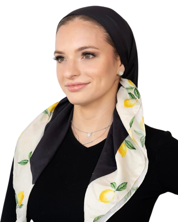 Tie Ur Knot Black with Lemon Border Adjustable Pre-Tied Bandanna with Full Grip myselflingerie.com